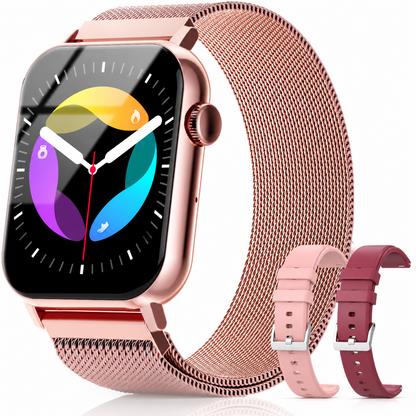 SOMTLERK Smart Watch,1.83‑Inch IPS Touchscreen,Call Receive/Dial,100+ Sport Modes,Gold Set With 3 Replacement Bands