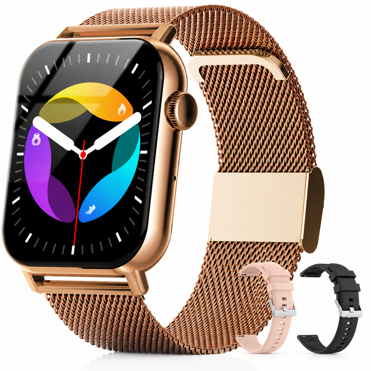 SOMTLERK Smart Watch,1.83‑Inch IPS Touchscreen,Call Receive/Dial,100+ Sport Modes,Gold Set With 3 Replacement Bands