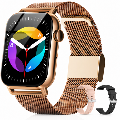 SOMTLERK Smart Watch,1.83‑Inch IPS Touchscreen,Call Receive/Dial,100+ Sport Modes,Gold Set With 3 Replacement Bands