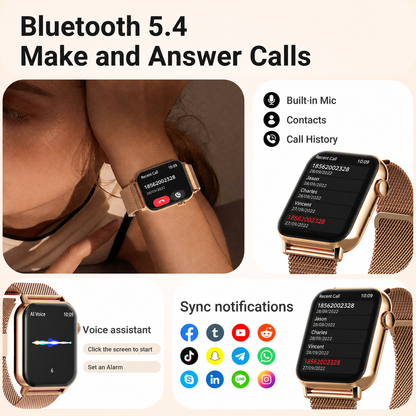 SOMTLERK Smart Watch with Bluetooth Calling, 1.83-Inch Display, Gold, 3 Bands