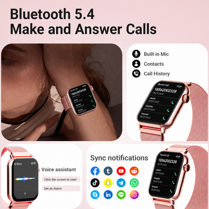 SOMTLERK Smart Watch,1.83‑Inch IPS Touchscreen,Call Receive/Dial,100+ Sport Modes,Gold Set With 3 Replacement Bands