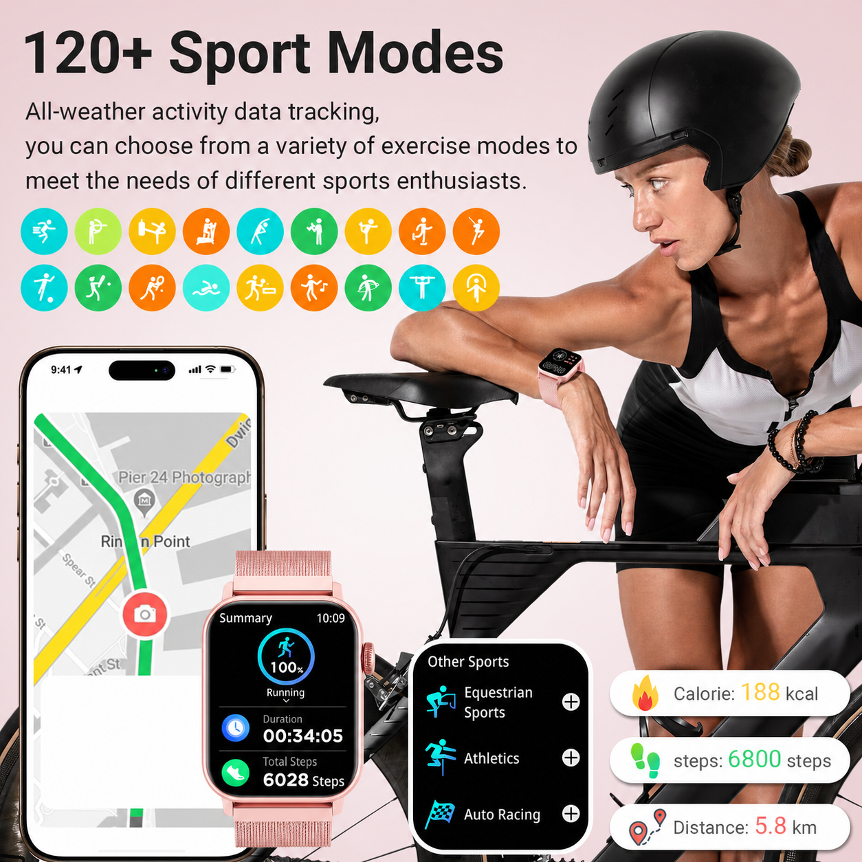 SOMTLERK Smart Watch,1.83‑Inch IPS Touchscreen,Call Receive/Dial,100+ Sport Modes,Gold Set With 3 Replacement Bands