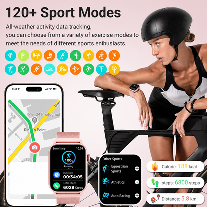 SOMTLERK Smart Watch,1.83‑Inch IPS Touchscreen,Call Receive/Dial,100+ Sport Modes,Gold Set With 3 Replacement Bands