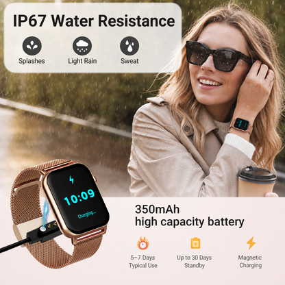 SOMTLERK Smart Watch with Bluetooth Calling, 1.83-Inch Display, Gold, 3 Bands