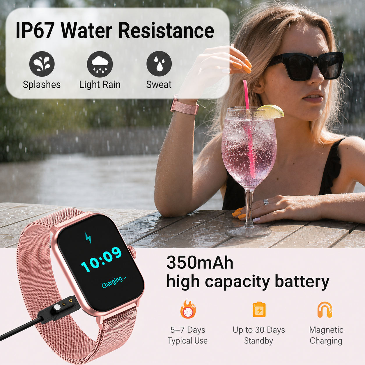 SOMTLERK Smart Watch,1.83‑Inch IPS Touchscreen,Call Receive/Dial,100+ Sport Modes,Gold Set With 3 Replacement Bands
