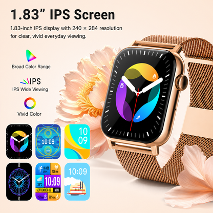 SOMTLERK Smart Watch with Bluetooth Calling, 1.83-Inch Display, Gold, 3 Bands