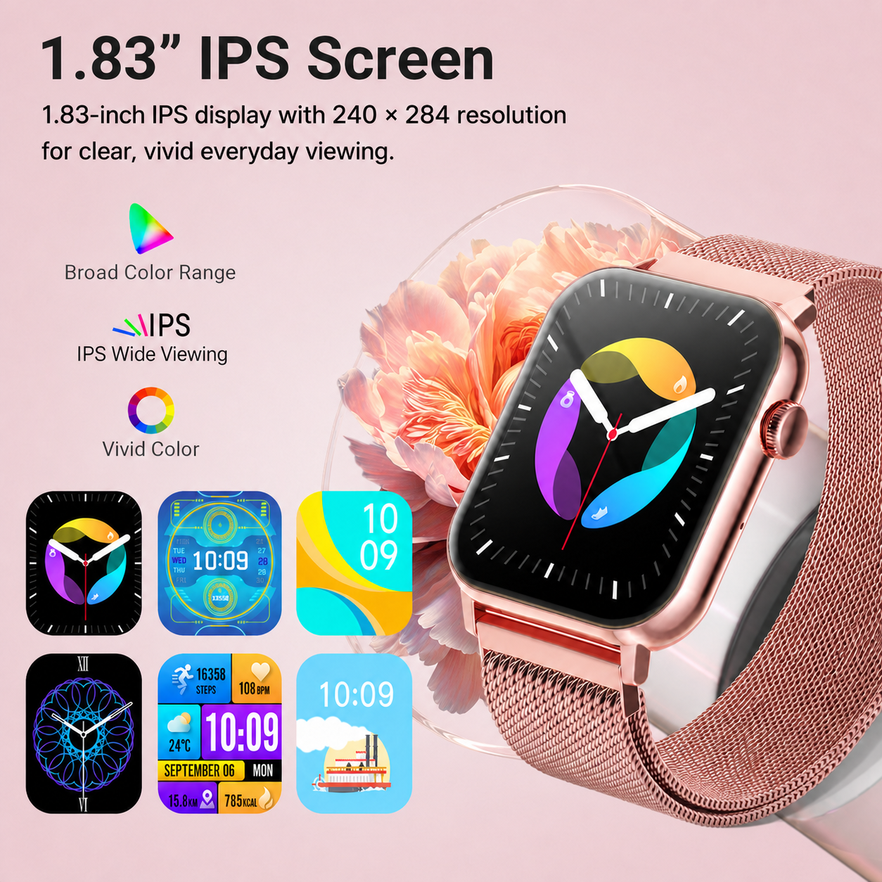 SOMTLERK Smart Watch,1.83‑Inch IPS Touchscreen,Call Receive/Dial,100+ Sport Modes,Gold Set With 3 Replacement Bands