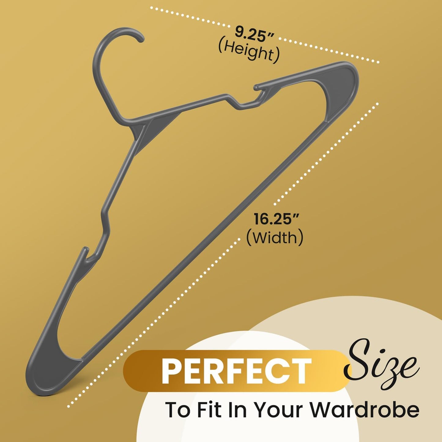 100 Pack Plastic Hanger for Shirt Pants Coats Dresses Skirts Suits Jackets - Standard Thick Coat Hanger - Sturdy & Durable Design with Shoulder Grooves Hook - Grey
