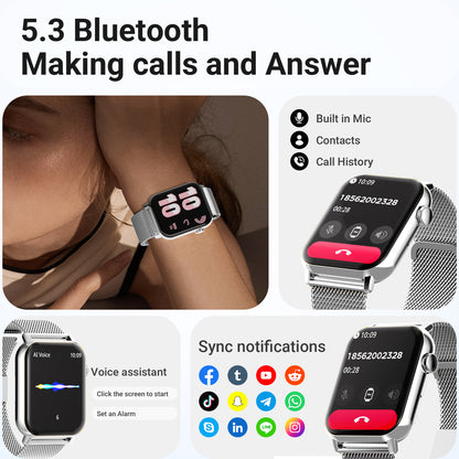 FPZMIU 1.83'' HD Fitness Smart Watch 3 Bands for Men Women, Bluetooth Dial /Answer Calls, 10 Days Standby Time, IP68 Waterproof Fitness Wrist Watch Compatible with iPhone Android