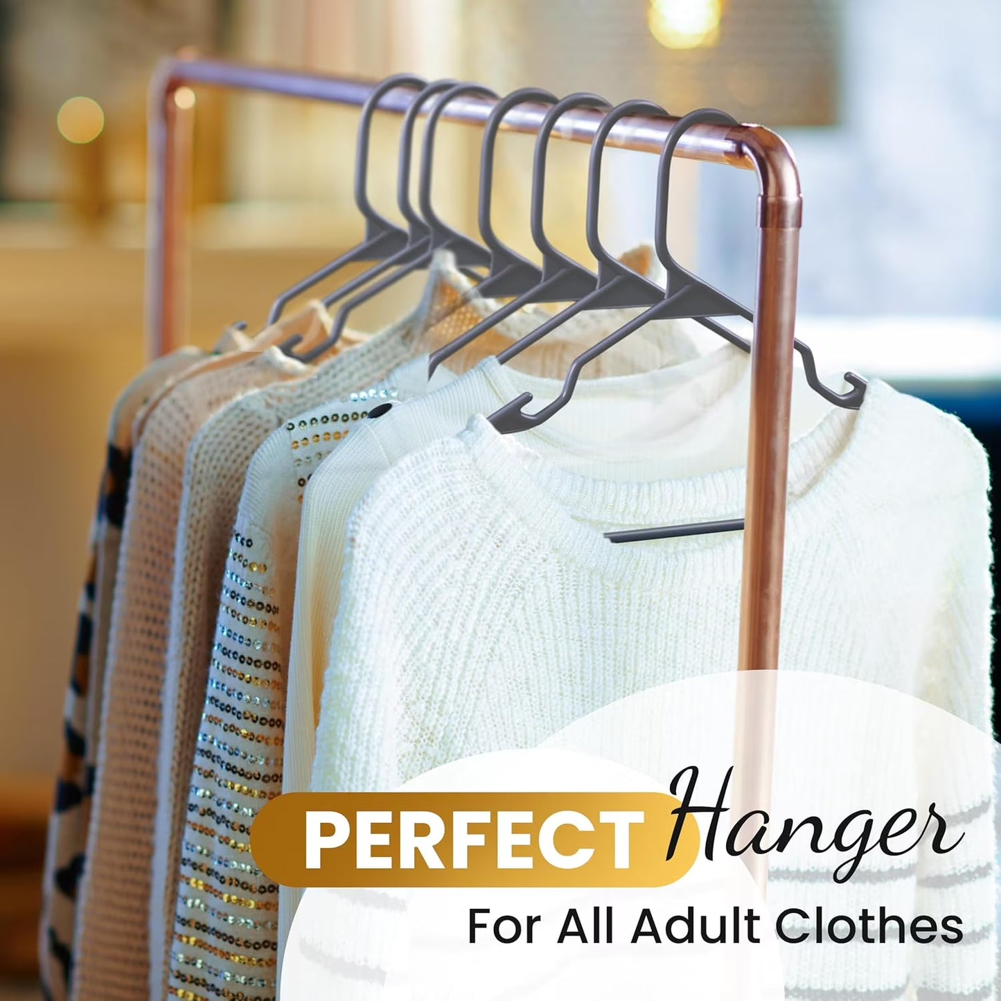 100 Pack Plastic Hanger for Shirt Pants Coats Dresses Skirts Suits Jackets - Standard Thick Coat Hanger - Sturdy & Durable Design with Shoulder Grooves Hook - Grey