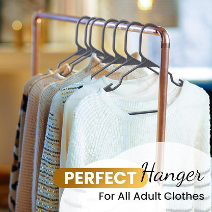 100 Pack Plastic Hanger for Shirt Pants Coats Dresses Skirts Suits Jackets - Standard Thick Coat Hanger - Sturdy & Durable Design with Shoulder Grooves Hook - Grey