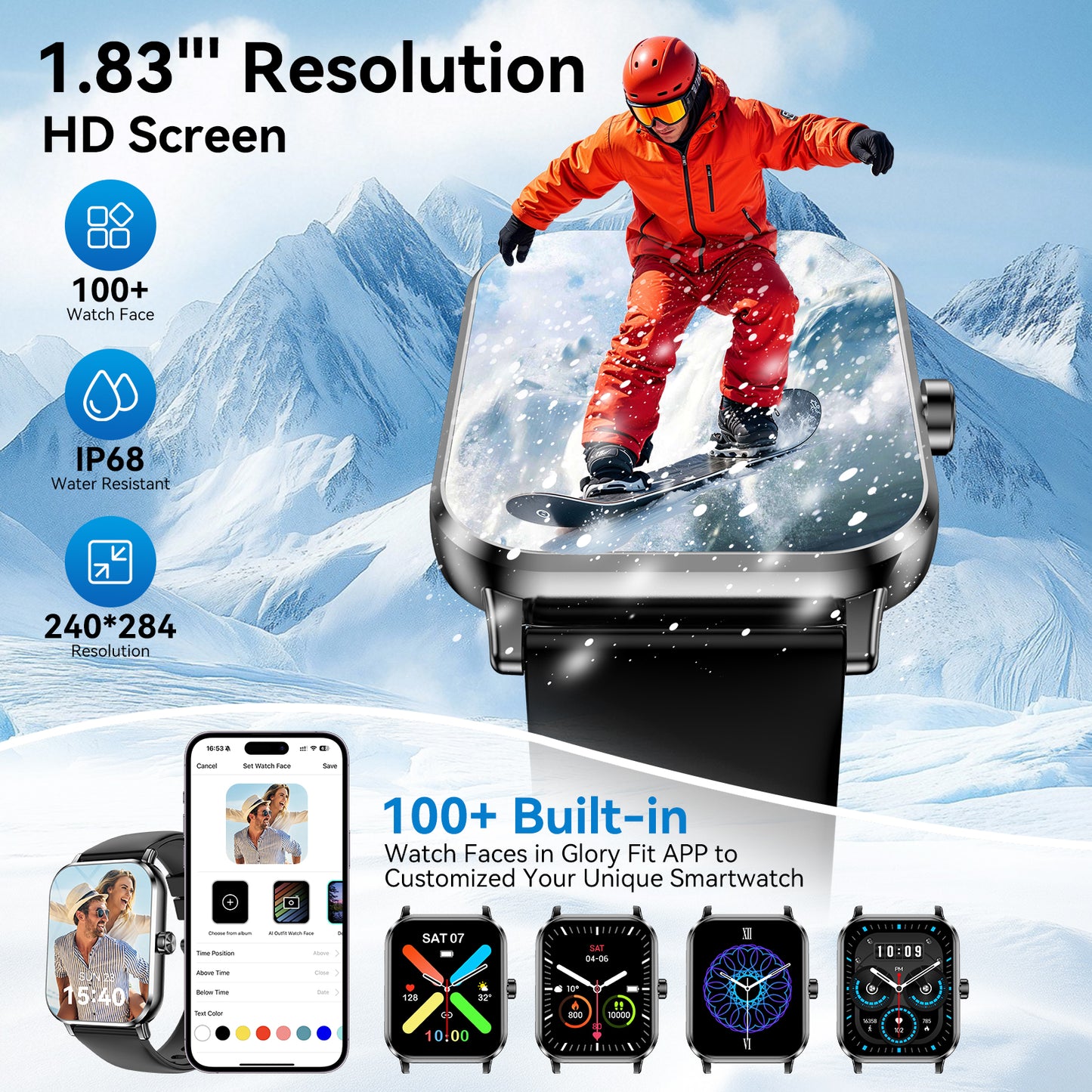 Smart Watch for Men Women, 1.83" HD Touchscreen Fitness Tracker, Smartwatch with Bluetooth Calling, 130+ Sports Modes, Heart Rate Sleep Step Monitor, 5ATM Waterproof, Compatible with iOS & Android