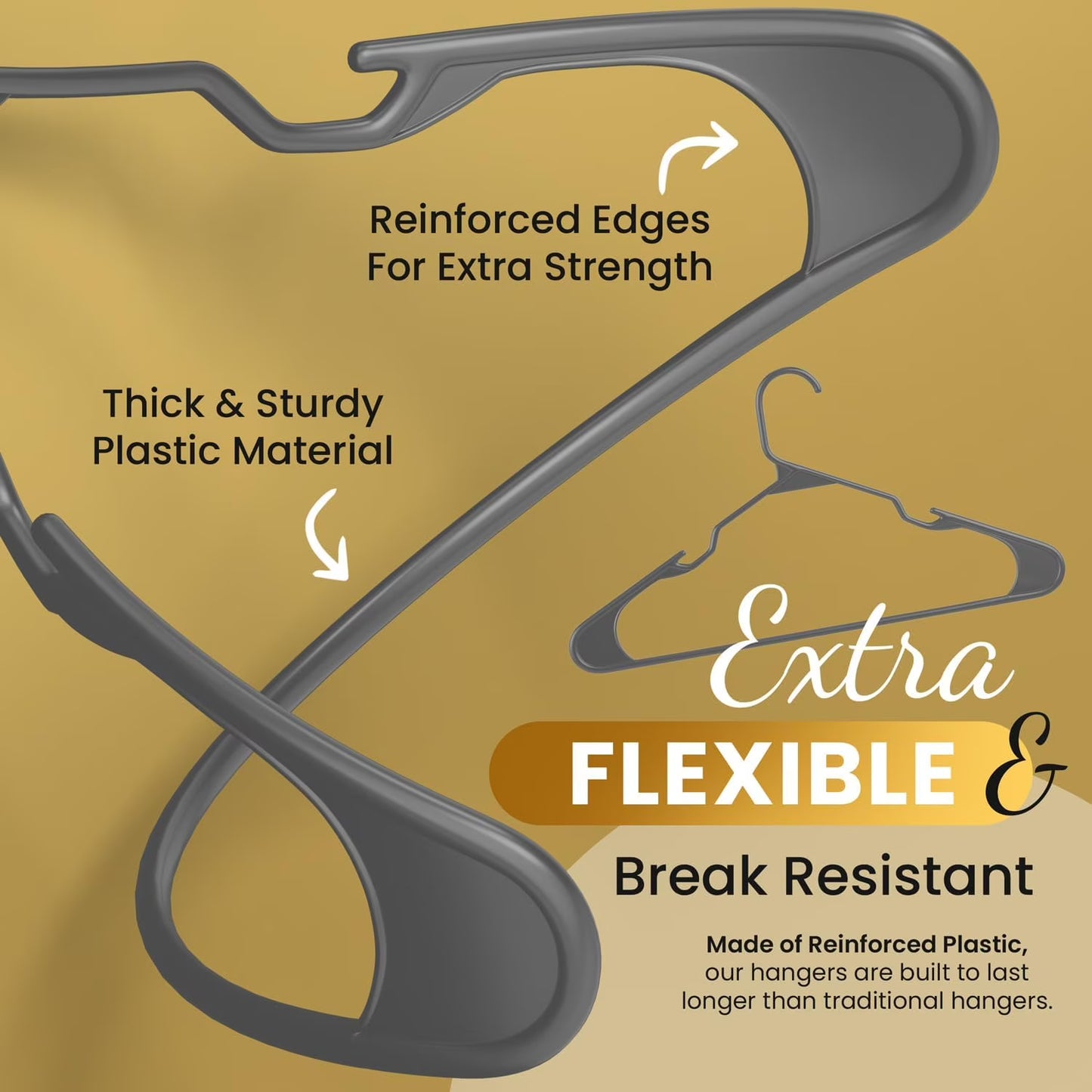 100 Pack Plastic Hanger for Shirt Pants Coats Dresses Skirts Suits Jackets - Standard Thick Coat Hanger - Sturdy & Durable Design with Shoulder Grooves Hook - Grey