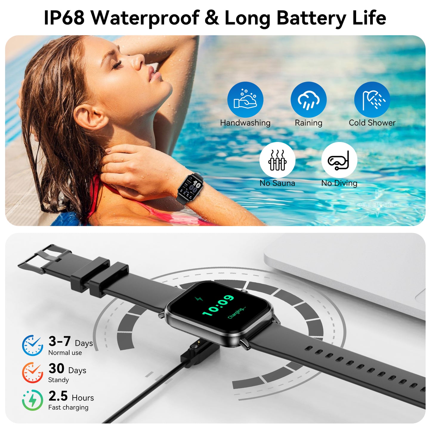 Smart Watch for Men Women, 1.83" HD Touchscreen Fitness Tracker, Smartwatch with Bluetooth Calling, 130+ Sports Modes, Heart Rate Sleep Step Monitor, 5ATM Waterproof, Compatible with iOS & Android