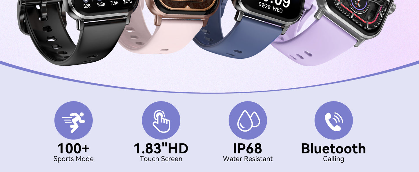 Smart Watch for Men Women, 1.83" HD Touchscreen Fitness Tracker, Smartwatch with Bluetooth Calling, 130+ Sports Modes, Heart Rate Sleep Step Monitor, 5ATM Waterproof, Compatible with iOS & Android