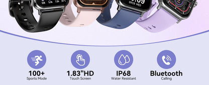 Smart Watch for Men Women, 1.83" HD Touchscreen Fitness Tracker, Smartwatch with Bluetooth Calling, 130+ Sports Modes, Heart Rate Sleep Step Monitor, 5ATM Waterproof, Compatible with iOS & Android