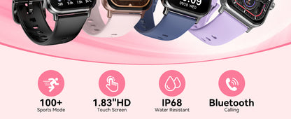 Smart Watch for Men Women, 1.83" HD Touchscreen Fitness Tracker, Smartwatch with Bluetooth Calling, 130+ Sports Modes, Heart Rate Sleep Step Monitor, 5ATM Waterproof, Compatible with iOS & Android