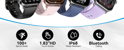 Smart Watch for Men Women, 1.83" HD Touchscreen Fitness Tracker, Smartwatch with Bluetooth Calling, 130+ Sports Modes, Heart Rate Sleep Step Monitor, 5ATM Waterproof, Compatible with iOS & Android
