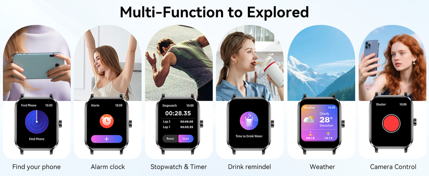 Smart Watch for Men Women, 1.83" HD Touchscreen Fitness Tracker, Smartwatch with Bluetooth Calling, 130+ Sports Modes, Heart Rate Sleep Step Monitor, 5ATM Waterproof, Compatible with iOS & Android